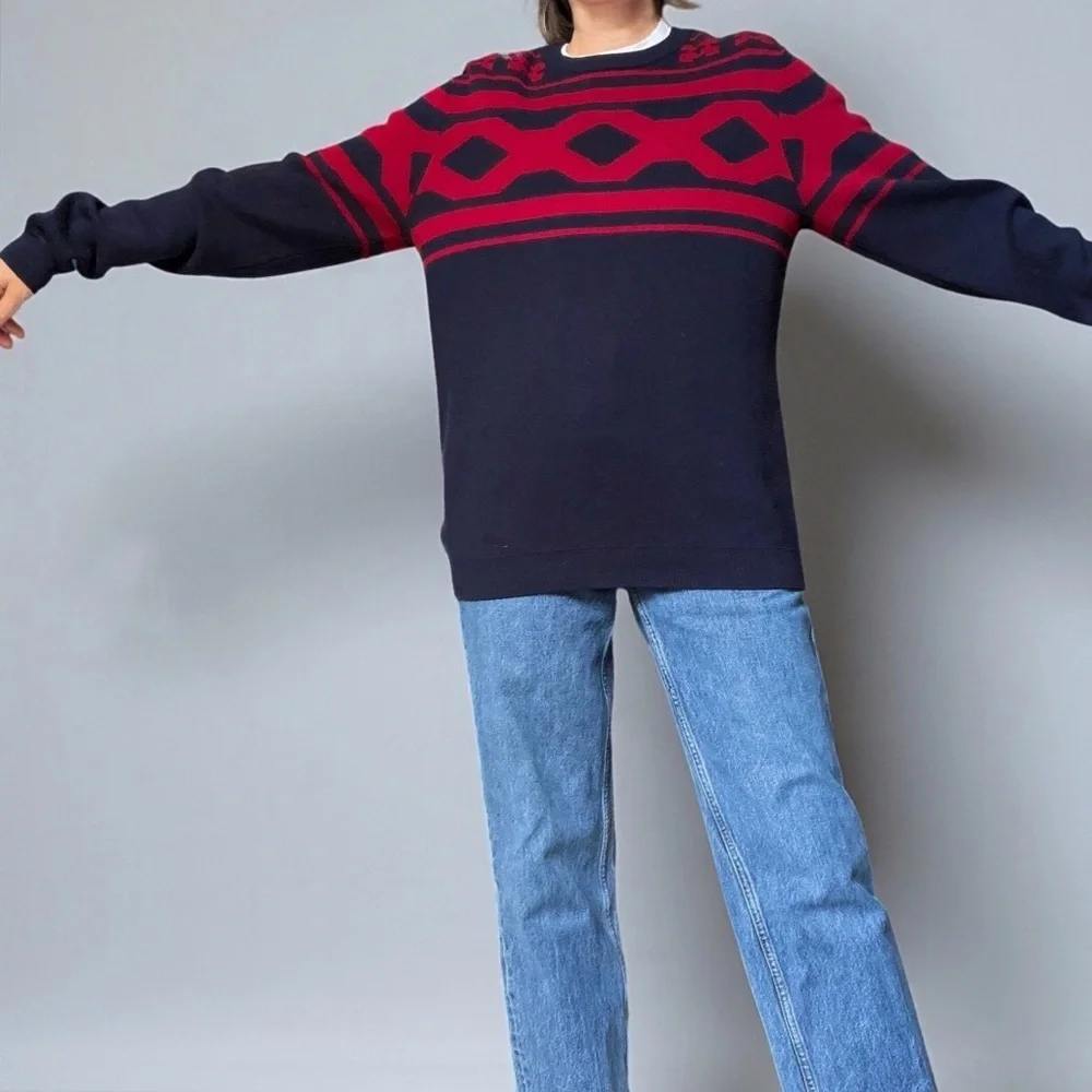 Basement Navy & Burgundy Red Crewneck Sweater Ugly Xmas Sweater Streetwear Men’s